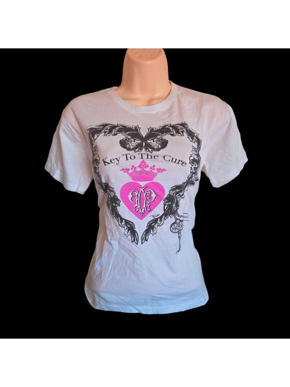 Emilio Pucci Key To The Cure Breast Cancer Awareness Graphic T-Shirt White M Y2K